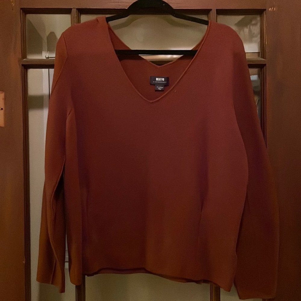 Anthropologie Burnt Orange V Neck Sweater